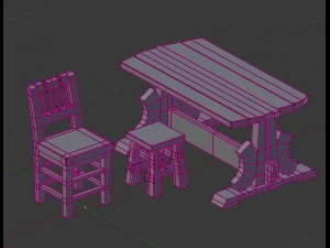 old wood chair old wood table old wood tabouret 3D Model