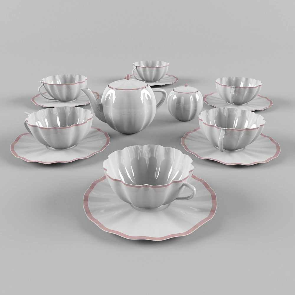tea set for six 3D Model .c4d .max .obj .3ds .fbx .stl .blend 