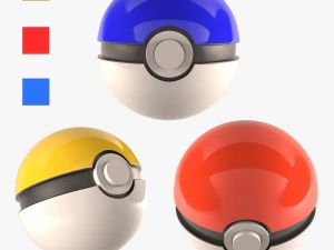 pokemon balls red yllow blue 3D Model