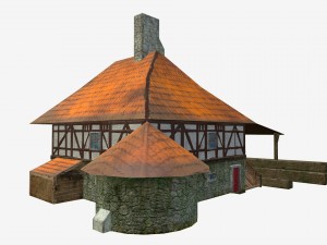 low poly water mill with hi and low lods game mode Modèle 3D