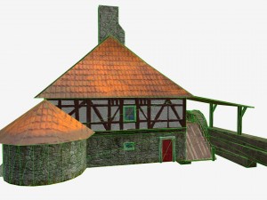 low poly water mill with hi and low lods game mode Modèle 3D