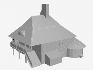 low poly water mill with hi and low lods game mode Modèle 3D