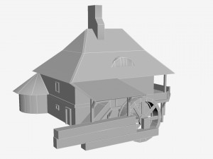 low poly water mill with hi and low lods game mode Modèle 3D