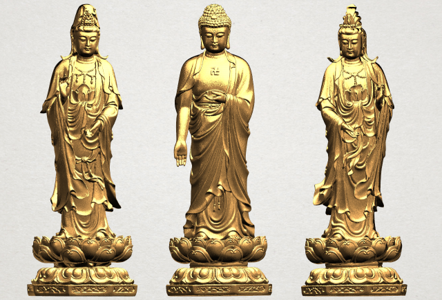 three buddha 3D 프린트 모델 .c4d .max .obj .3ds .fbx .stl .blend 