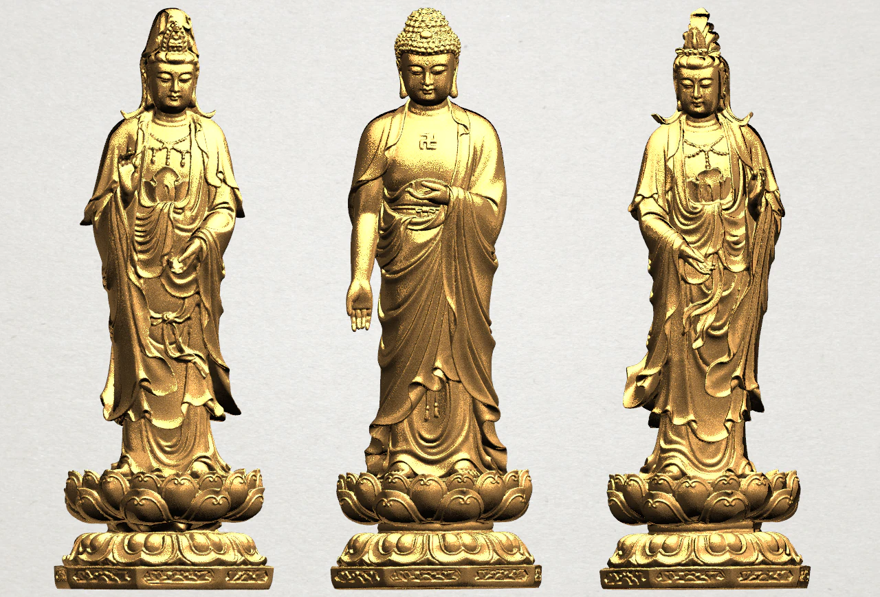 three buddha 3D Print Model .c4d .max .obj .3ds .fbx .stl .blend 