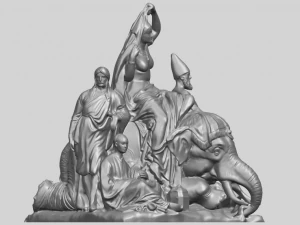villagers and elephant 3D Print Model
