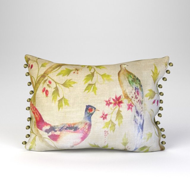 voyage cushion - peacocks pom pom pillow 3D Model .c4d .max .obj .3ds .fbx .stl .blend 
