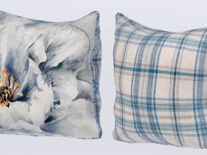 voyage cushion - peony blue piped pillow 3D Model