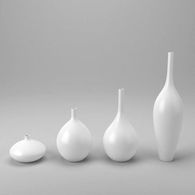 white decor vase set Model 3D .c4d .max .obj .3ds .fbx .stl .blend 