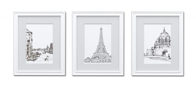 white picture frames - set of 3 Modèle 3D .c4d .max .obj .3ds .fbx .stl .blend 