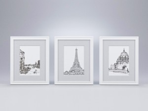 white picture frames - set of 3 Modèle 3D