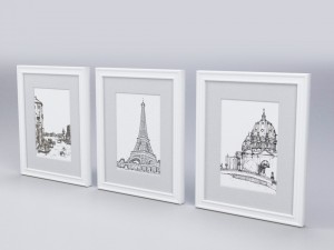 white picture frames - set of 3 Modèle 3D