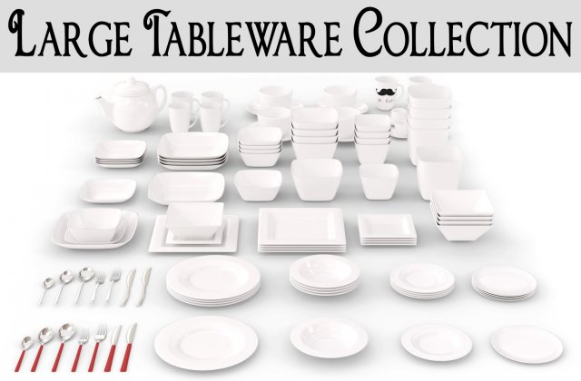 large tableware collection - plate set Modèle 3D .c4d .max .obj .3ds .fbx .stl .blend 