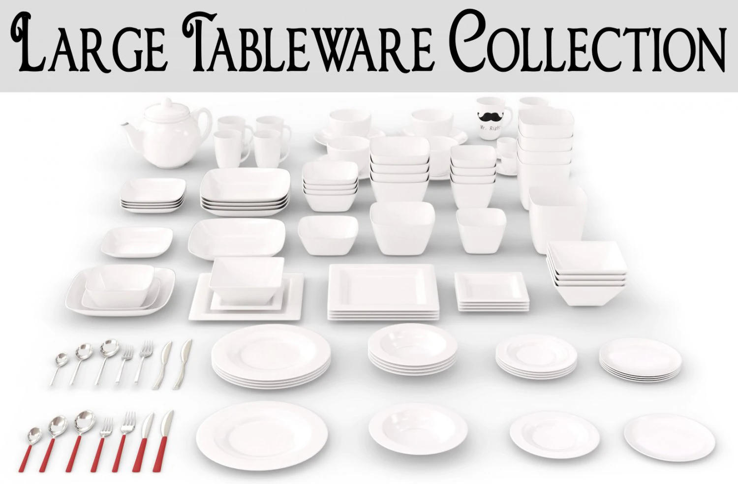large tableware collection - plate set 3D Model .c4d .max .obj .3ds .fbx .stl .blend 