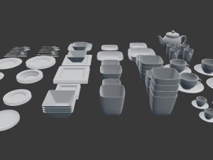 large tableware collection - plate set 3D Model