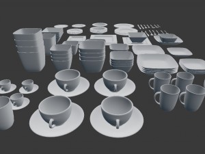 large tableware collection - plate set Modèle 3D