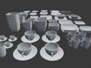 large tableware collection - plate set 3D Model