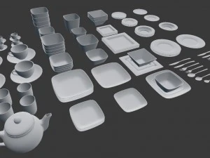 large tableware collection - plate set 3D Model