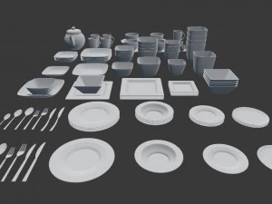 large tableware collection - plate set 3D Model