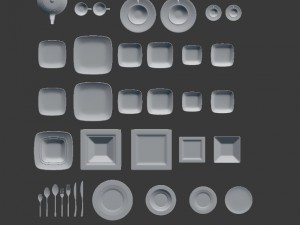 large tableware collection - plate set Modèle 3D