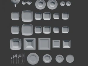 large tableware collection - plate set 3D Model