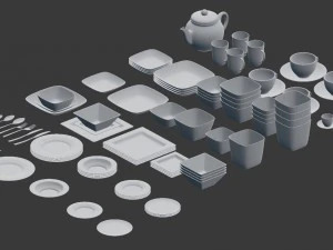 large tableware collection - plate set 3D Model