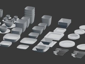 large tableware collection - plate set 3D Model