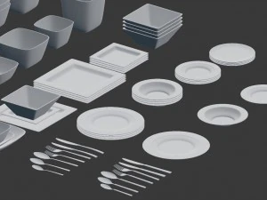 large tableware collection - plate set 3D Model
