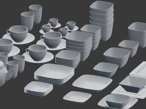 large tableware collection - plate set 3D Model