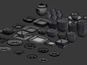 large tableware collection - plate set 3D Model