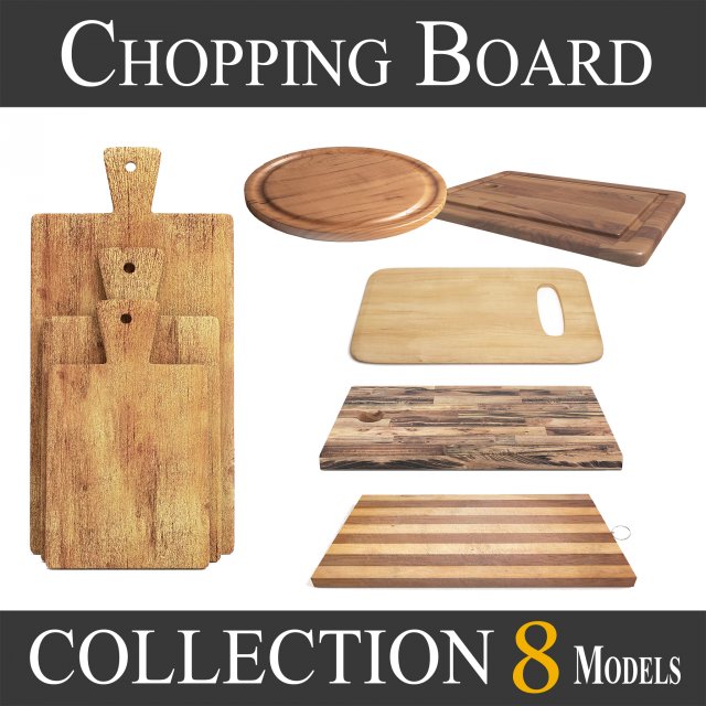 3d wooden cutting board collection - set of 8 different models model 3D Модель .c4d .max .obj .3ds .fbx .stl .blend 