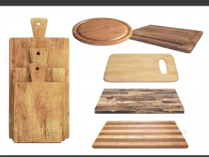 3d wooden cutting board collection - set of 8 different models model 3D Model