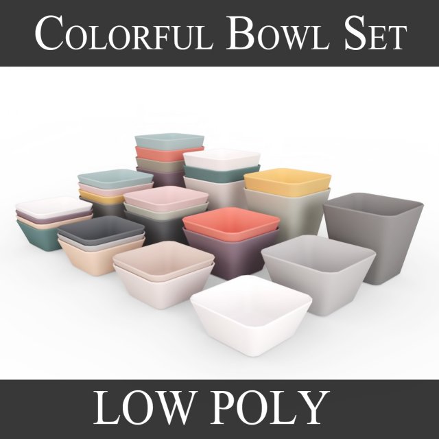 colorful bowl set - low poly model 3D Model .c4d .max .obj .3ds .fbx .stl .blend 