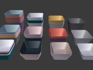 colorful bowl set - low poly model 3D Model