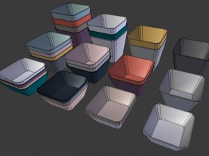 colorful bowl set - low poly model 3D Model
