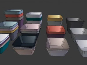 colorful bowl set - low poly model 3D Model