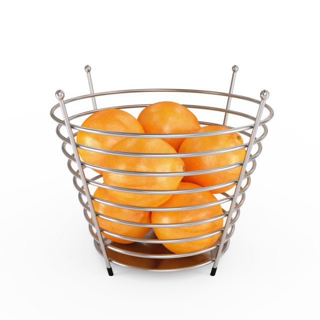 chrome wire fruit basket with fruits with oranges 3D मॉडल .c4d .max .obj .3ds .fbx .stl .blend 