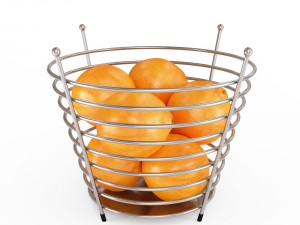 chrome wire fruit basket with fruits with oranges Modelo 3D