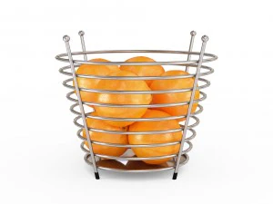 chrome wire fruit basket with fruits with oranges 3D Model