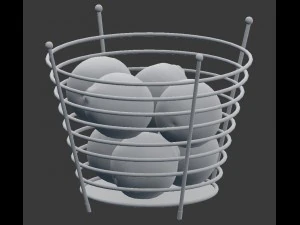 chrome wire fruit basket with fruits with oranges 3D Model
