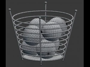 chrome wire fruit basket with fruits with oranges 3D Model