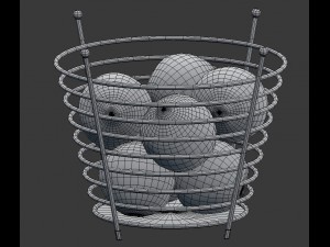 chrome wire fruit basket with fruits with oranges 3D मॉडल