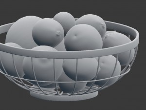 3d chrome wire grid fruit basket with fruits with oranges limes and mangos Modelo 3D
