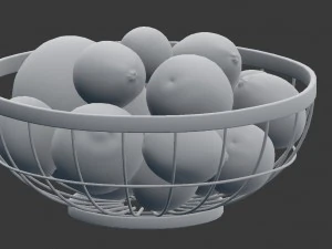 3d chrome wire grid fruit basket with fruits with oranges limes and mangos 3D Model
