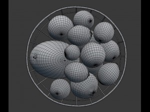 3d chrome wire grid fruit basket with fruits with oranges limes and mangos Modelo 3D