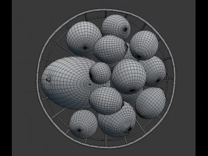 3d chrome wire grid fruit basket with fruits with oranges limes and mangos 3D Model