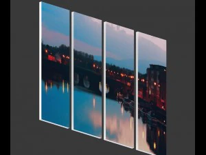 printed canvas - city with river model 3D Model