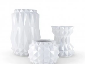 3d modern decor vase set - white 3D Model