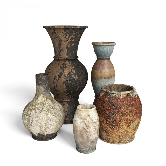 3d old rustic decor vase set model 3D Model .c4d .max .obj .3ds .fbx .stl .blend 