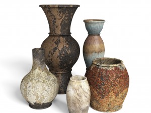 3d old rustic decor vase set model Modelo 3D